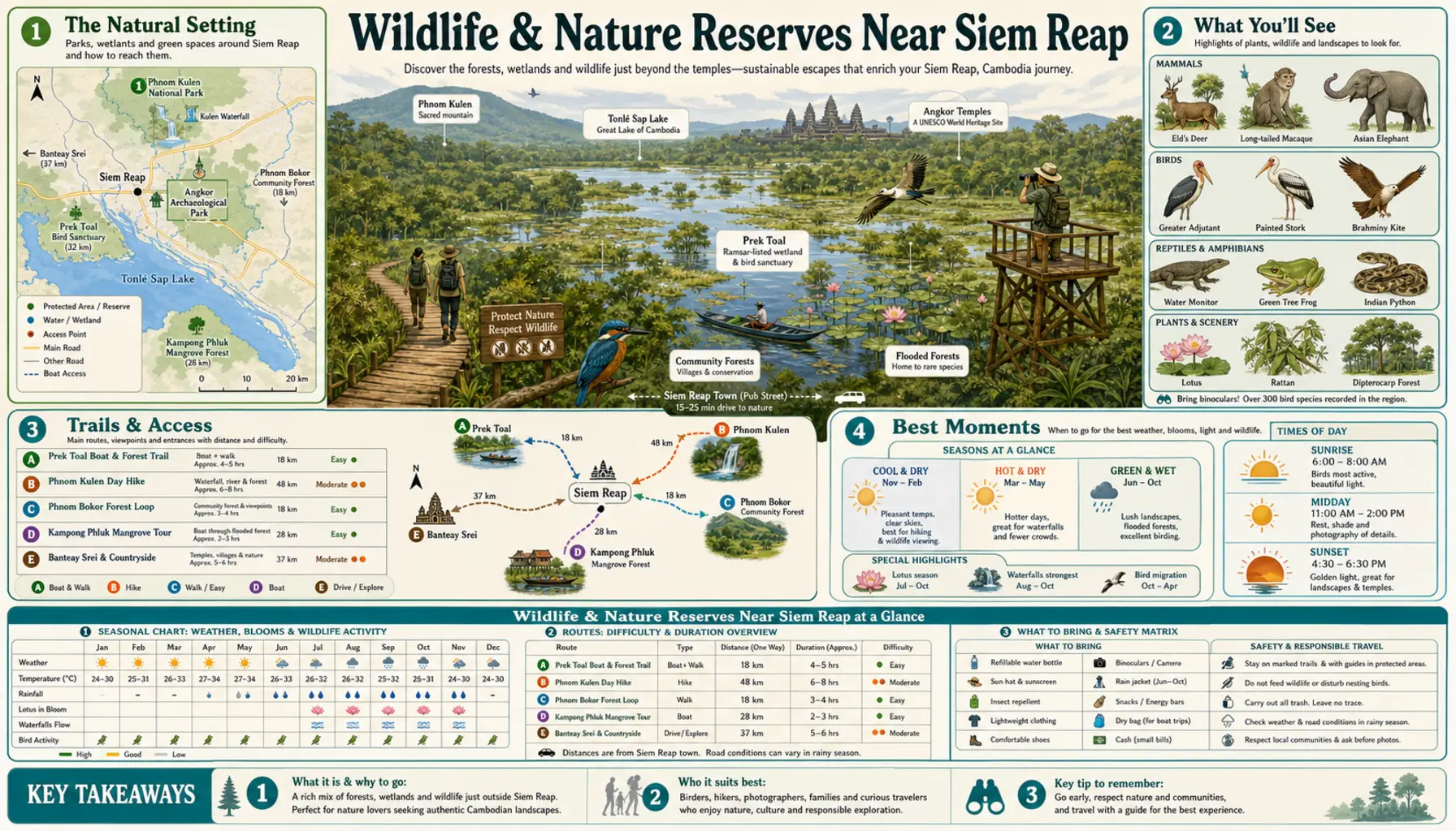 Travel infographic guide poster: Wildlife and Nature Reserves in Siem Reap
