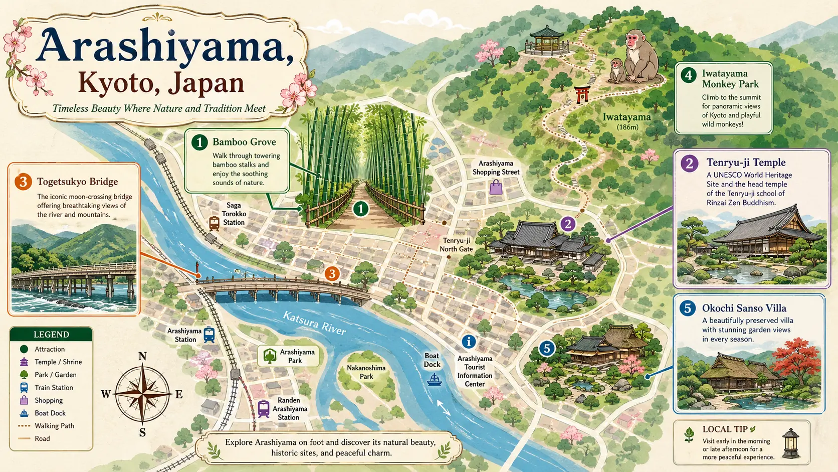 Arashiyama, Kyoto tourist map