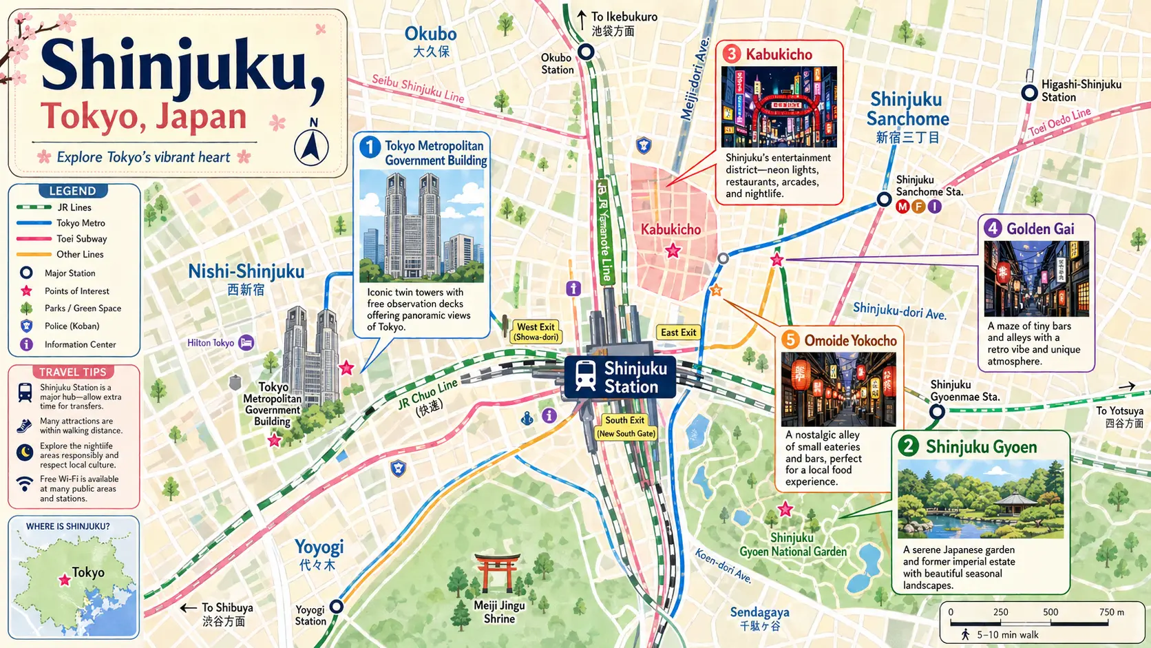Shinjuku, Tokyo tourist map