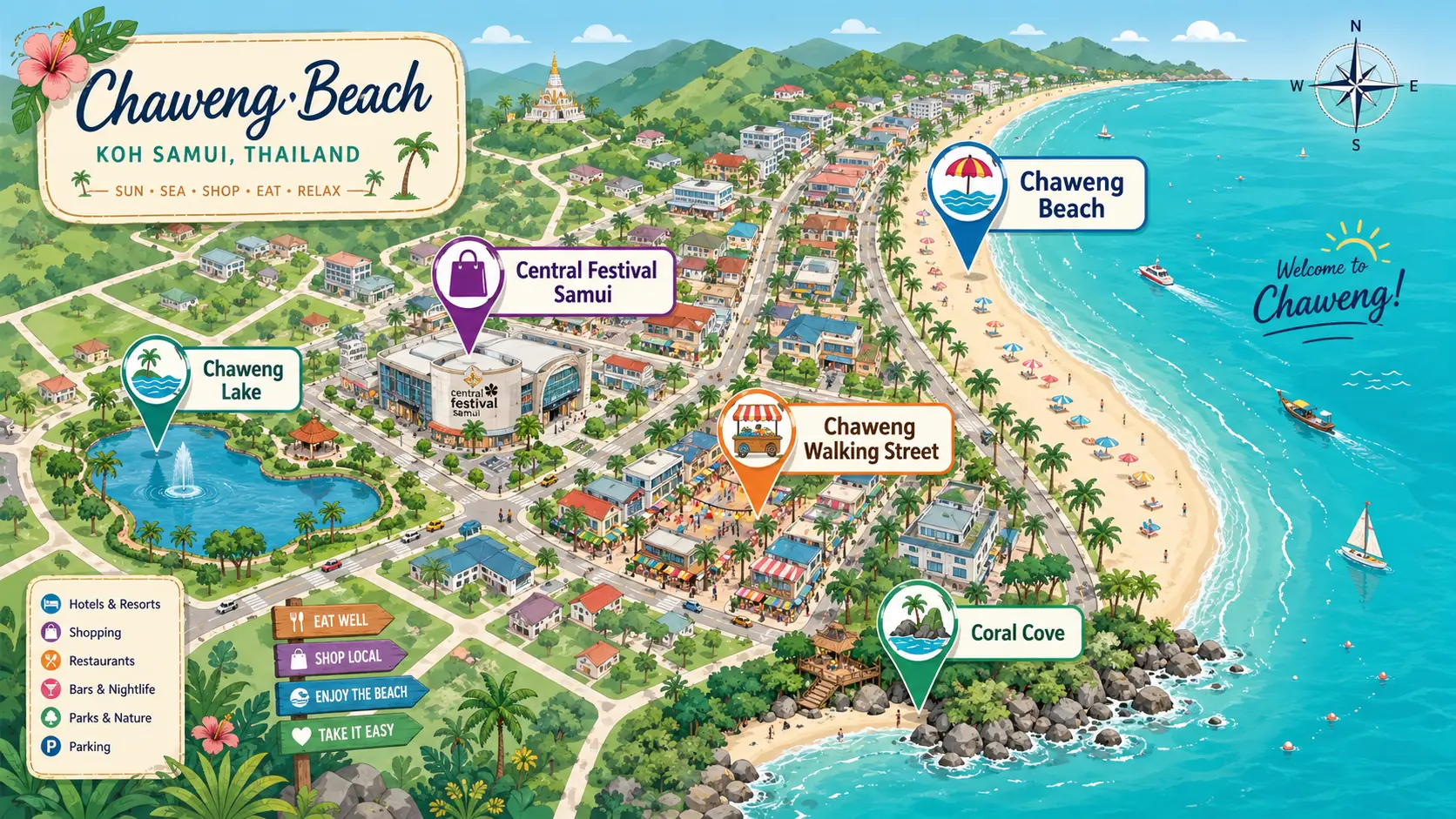 Chaweng Beach, Koh Samui tourist map