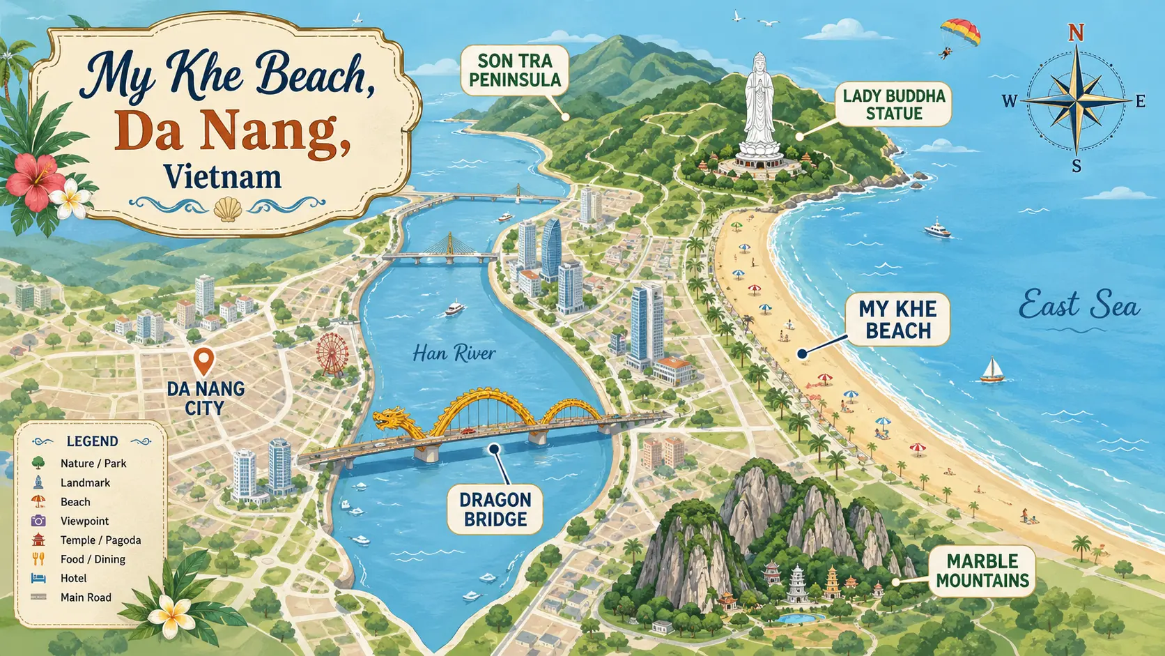 My Khe Beach, Da Nang tourist map