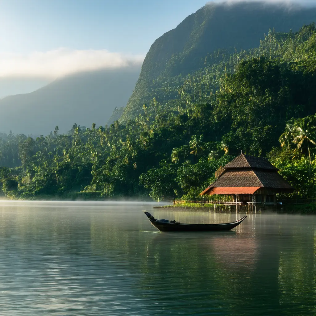 Lake Toba between green volcanic ridges
