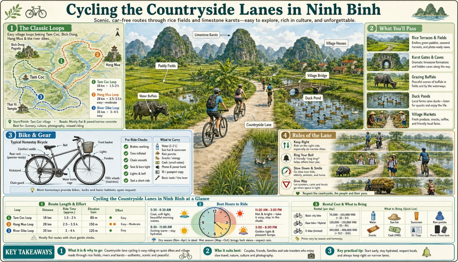 Travel infographic guide poster: Cycling the Countryside Lanes in Ninh Binh
